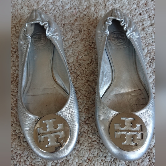 Tory Burch Minnie Travel Leather Ballet Flat size 6 in silver - Picture 9 of 11